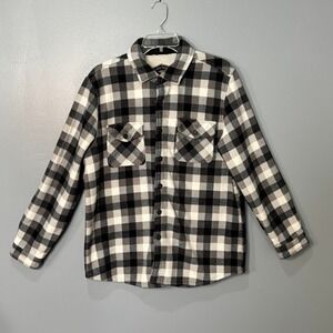 Freedom Foundry Shirt Jacket Mens XL Gray Buffalo Plaid Fleece Sherpa Lined Work